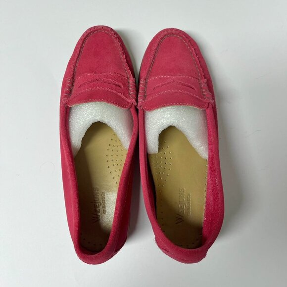GH Bass Weejuns Suede Leather Fuchsia Pink Penny Loafers - Picture 2 of 7